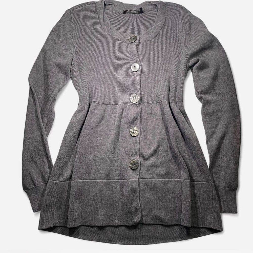 Daisy Fuentes Charcoal Knit Cardigan Sweater Babydoll Y2K Style SZ S
